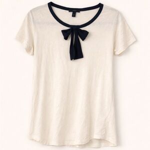J. Crew Cream Short-Sleeve Top with Black Bow